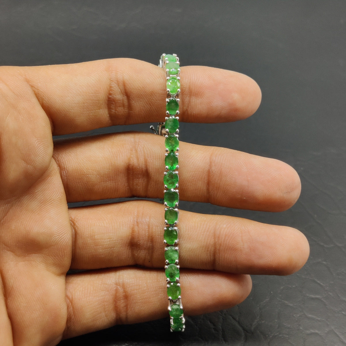 Emerald Bracelet / 925 Sterling Silver / May Birthstone Bracelet / Handmade Silver Jewelry / Emerald Tennis Bracelet / Anniversary Gift