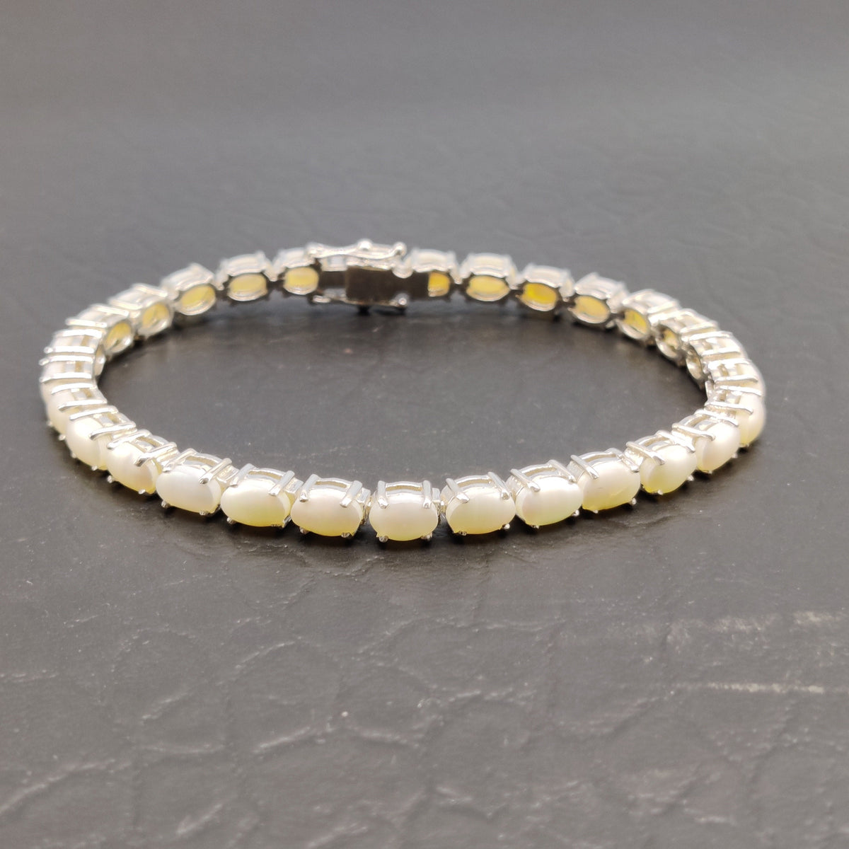 Sterling Silver Oval Pearl Bracelet – Handmade Gemstone Jewelry