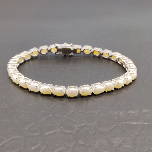 Sterling Silver Oval Pearl Bracelet – Handmade Gemstone Jewelry