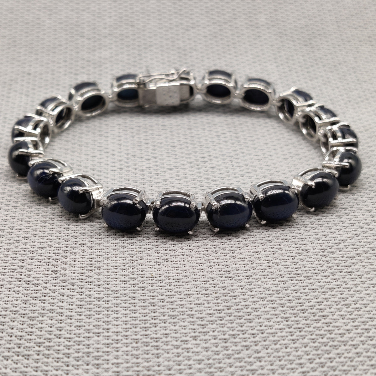 Oval Blue Sapphire Sterling Silver Bracelet – September Birthstone Handmade Jewelry