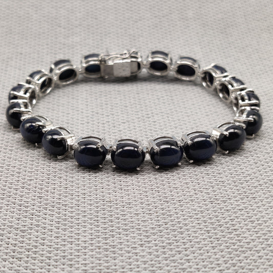 Oval Blue Sapphire Sterling Silver Bracelet – September Birthstone Handmade Jewelry
