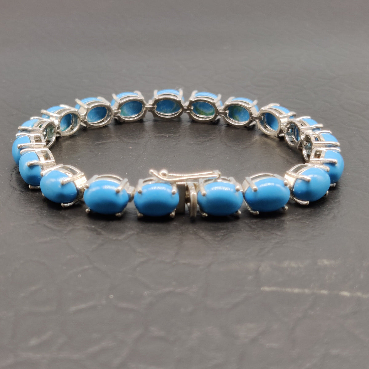 Natural Turquoise Tennis Bracelet, 925 Sterling Silver, Handmade