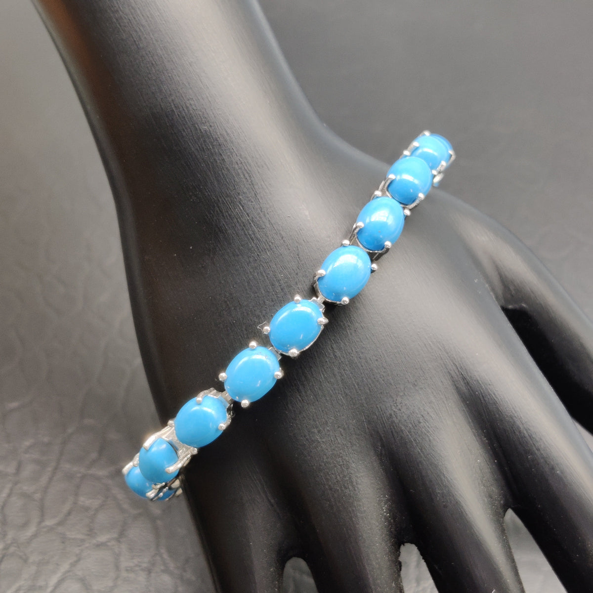 Natural Turquoise Tennis Bracelet, 925 Sterling Silver, Handmade