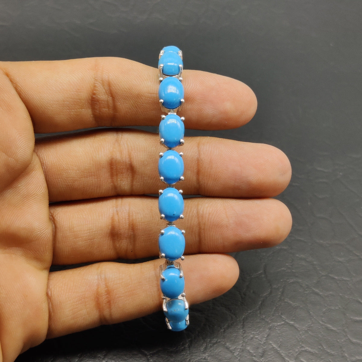 Natural Turquoise Tennis Bracelet, 925 Sterling Silver, Handmade