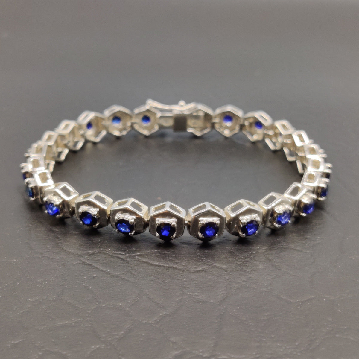 Blue Sapphire Bracelet / 925 Sterling Silver / Round Gemstone Bracelet