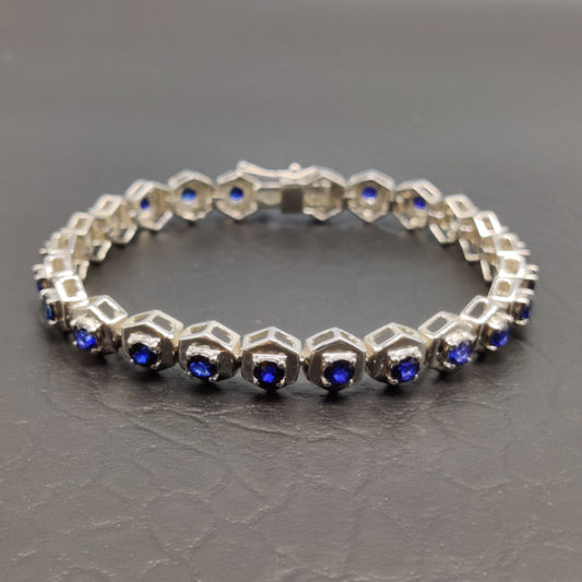 Blue Sapphire Bracelet / 925 Sterling Silver / Round Gemstone Bracelet