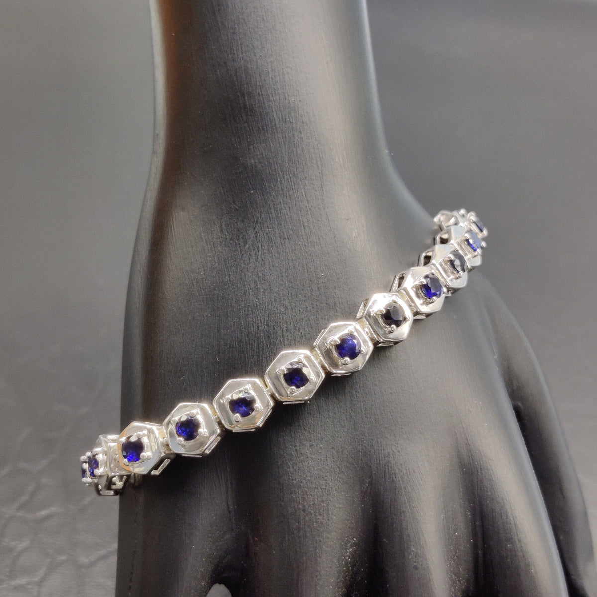 Blue Sapphire Bracelet / 925 Sterling Silver / Round Gemstone Bracelet