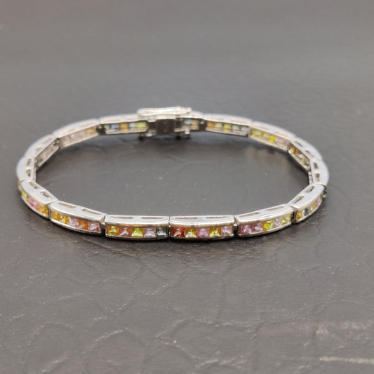 Multi Sapphire Bracelet / 925 Sterling Silver / Tennis Bracelet / Women Jewelry / Anniversary / Gift for Her