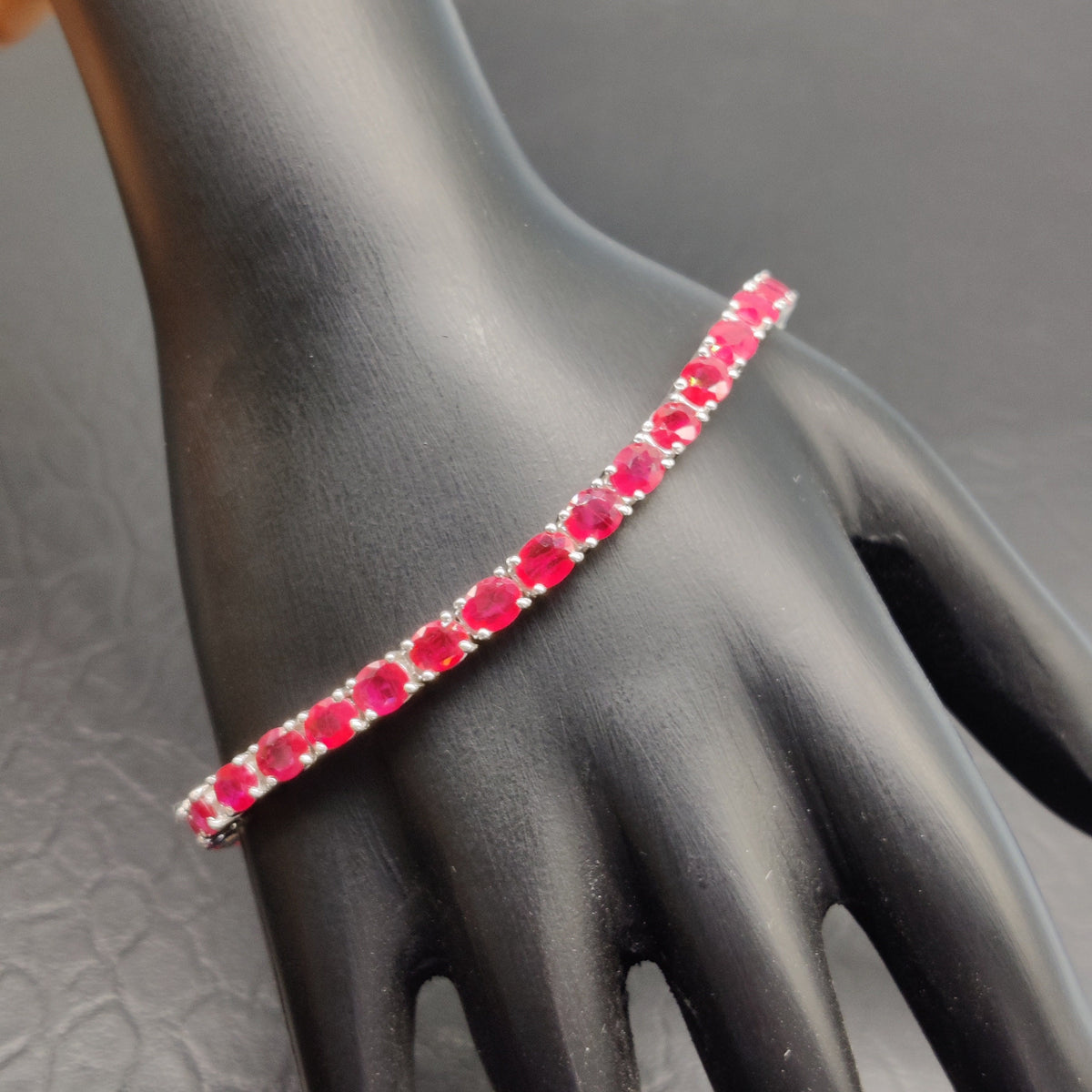 Oval Ruby Tennis Bracelet, 925 Sterling Silver, July Birthstone