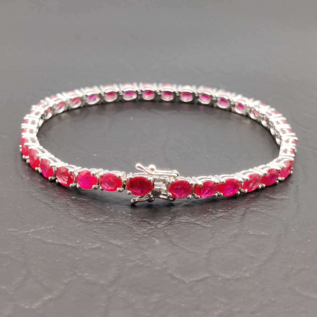Oval Ruby Tennis Bracelet, 925 Sterling Silver, July Birthstone