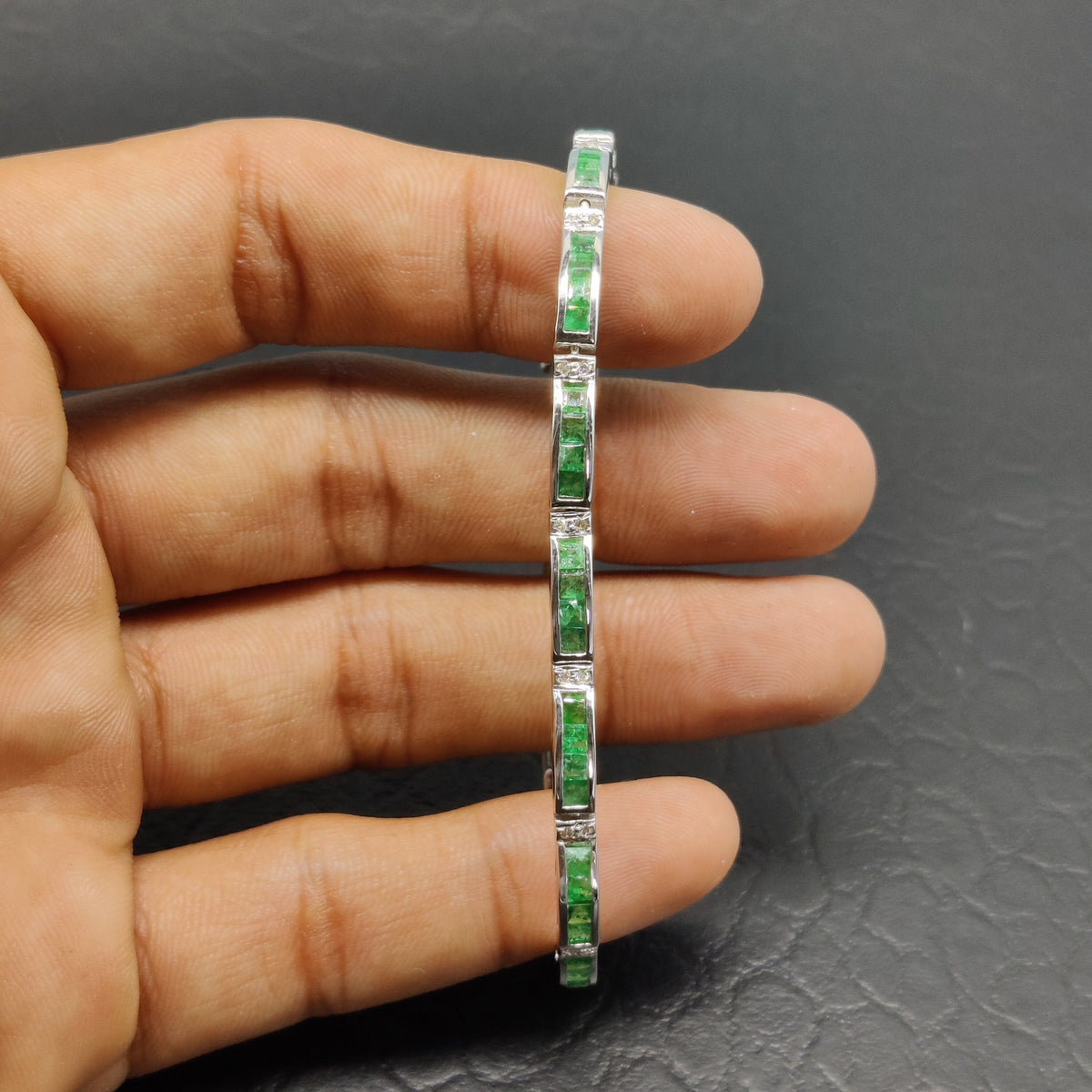 Natural Emerald Sterling Silver Bracelet – Boho Green Gemstone Jewelry