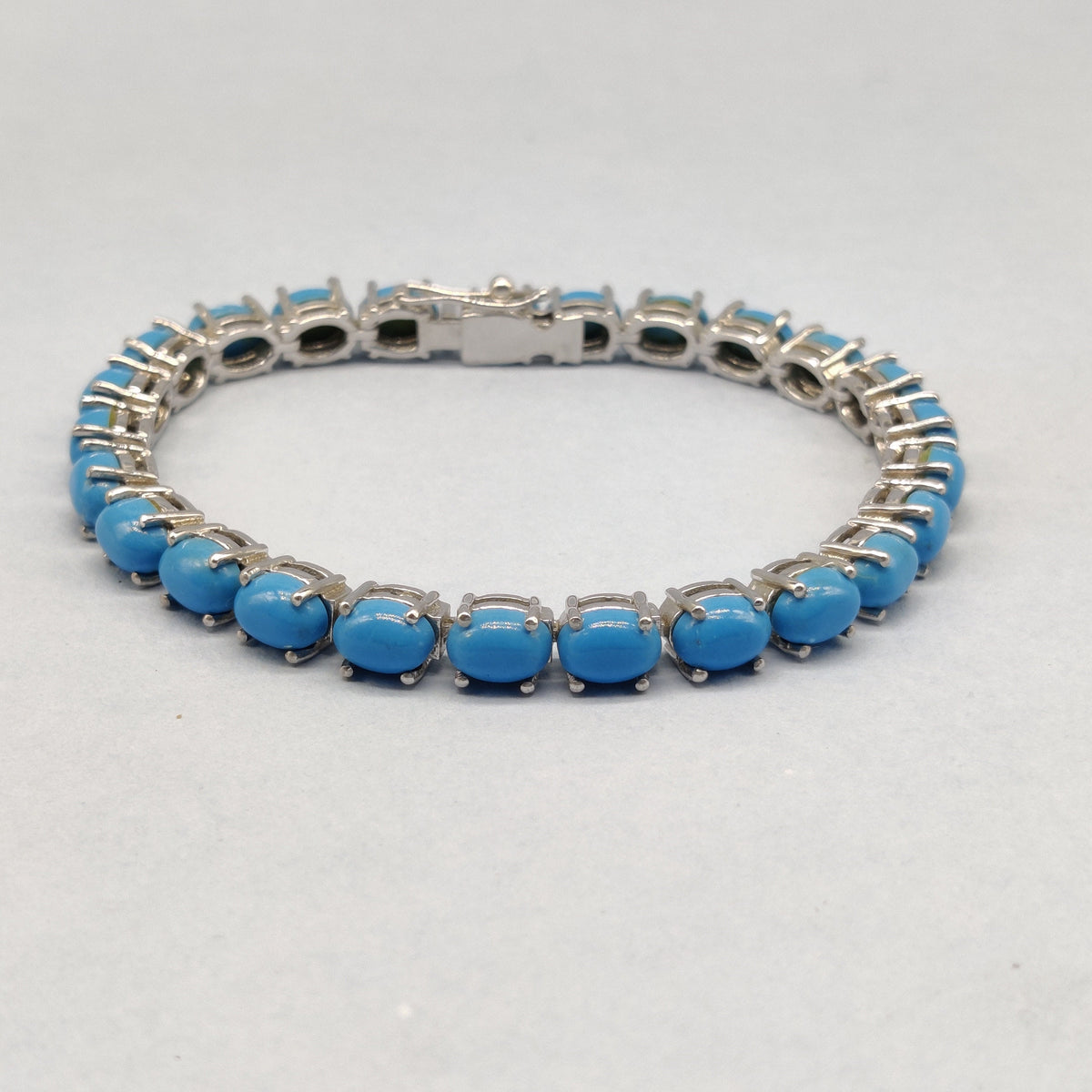 Oval Turquoise Gemstone Bracelet, Sterling Silver, December Birthstone Handmade Jewelry