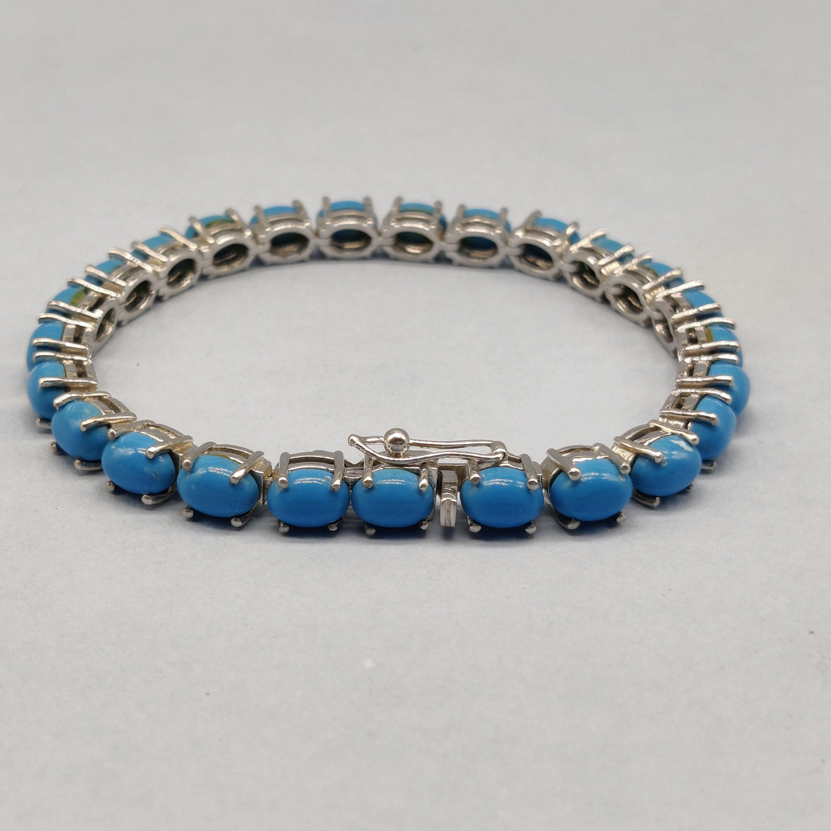 Oval Turquoise Gemstone Bracelet, Sterling Silver, December Birthstone Handmade Jewelry