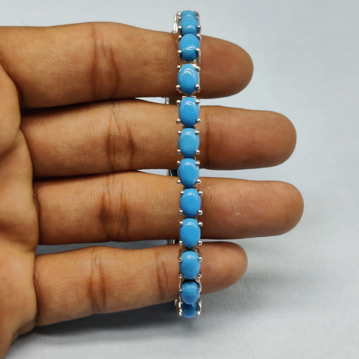 Oval Turquoise Gemstone Bracelet, Sterling Silver, December Birthstone Handmade Jewelry
