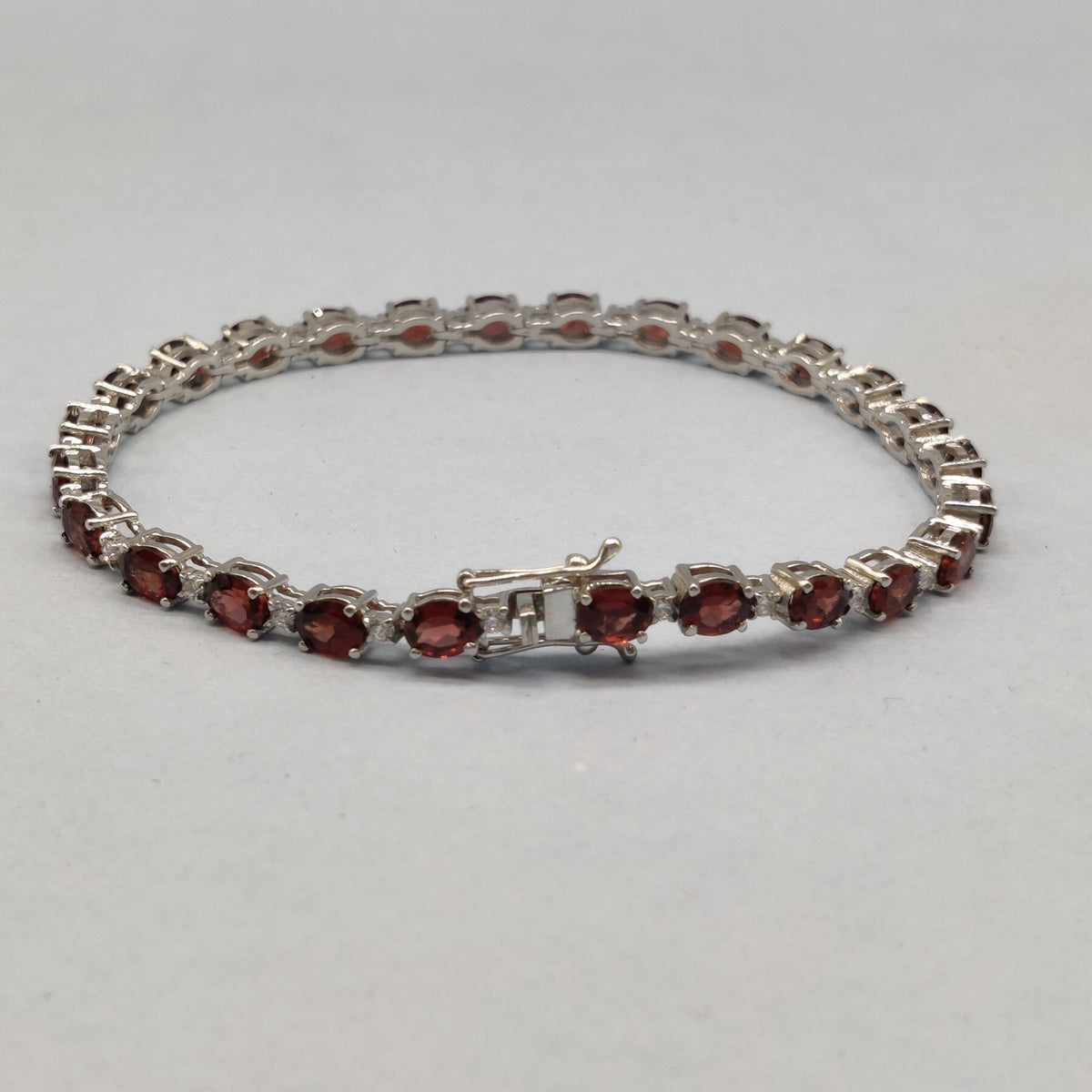 Handmade Sterling Silver Garnet Bracelet, Oval January Birthstone