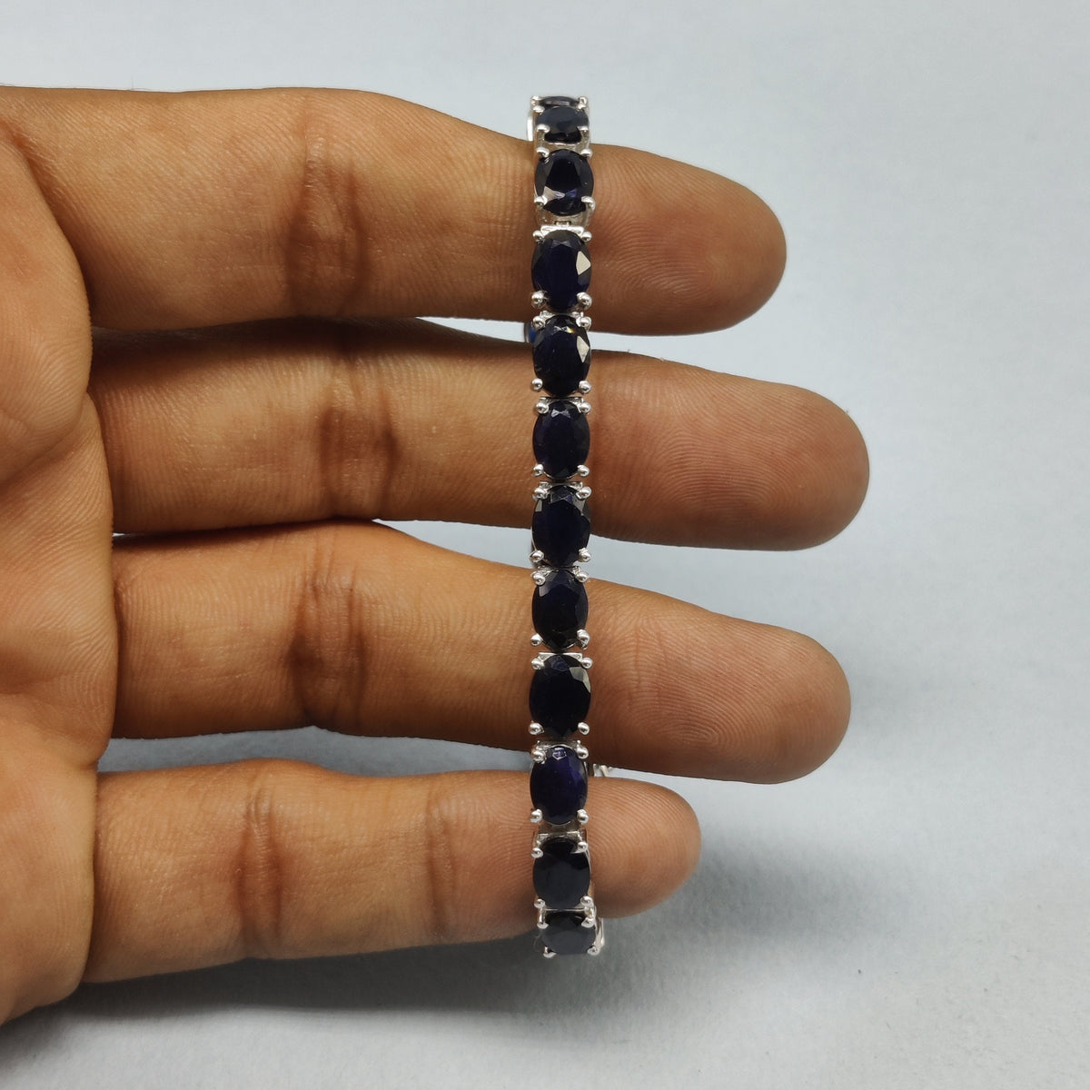 Oval Cut Blue Sapphire Tennis Bracelet, 925 Sterling Silver, Birthstone Jewelry