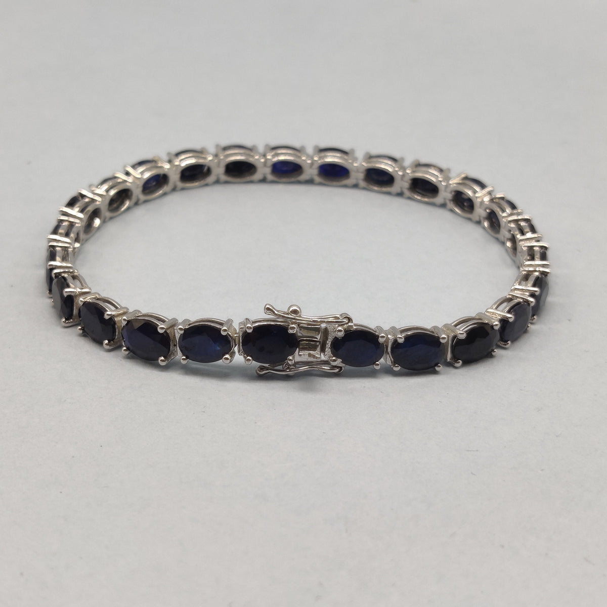 Oval Cut Blue Sapphire Tennis Bracelet, 925 Sterling Silver, Birthstone Jewelry