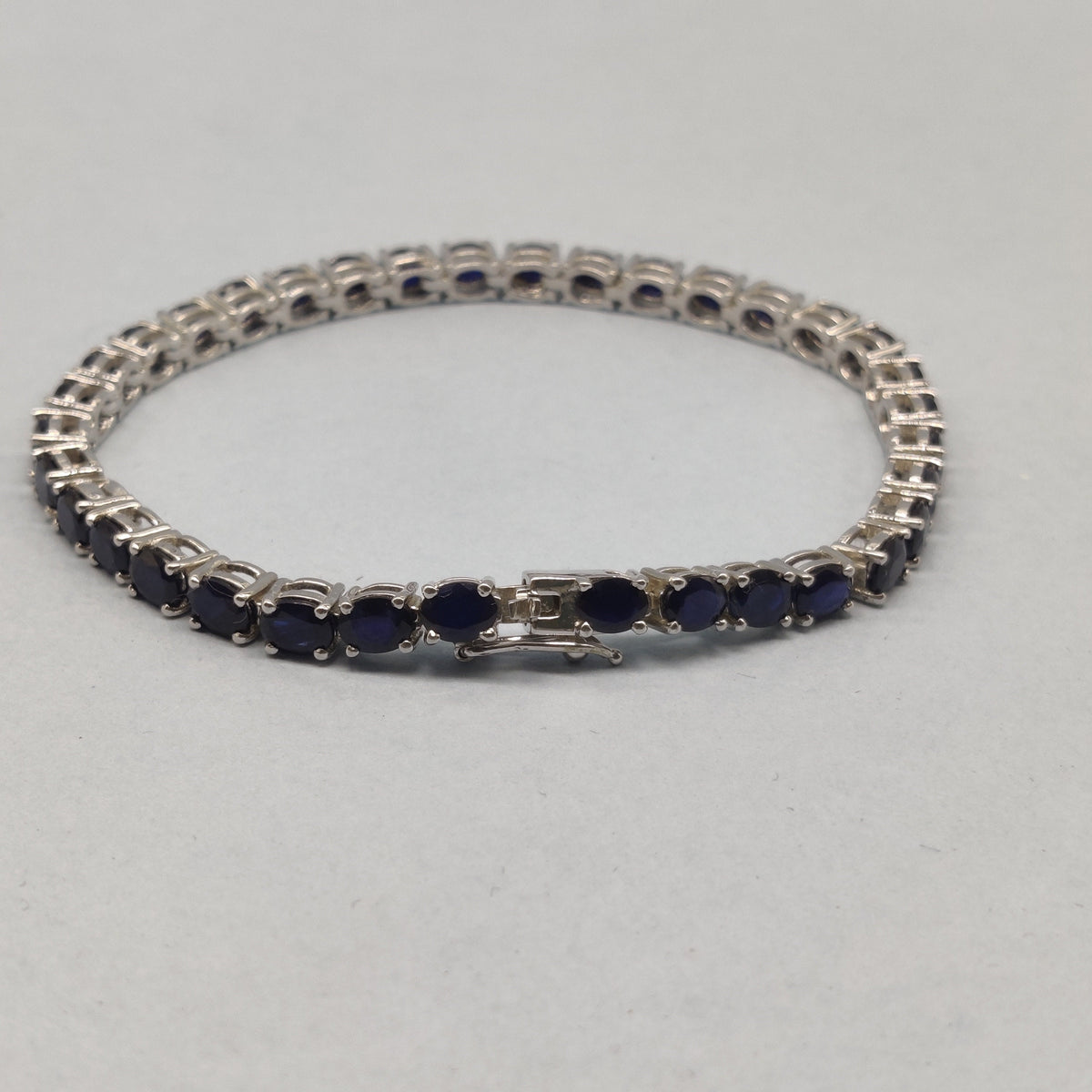 Oval Cut Blue Sapphire Tennis Bracelet, 925 Sterling Silver, Handmade Jewelry
