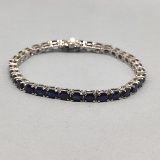Silver Bracelet\ Natural Blue Sapphire Bracelet\ 925 Sterling Silver\Tennis Bracelet\ Gemstone Bracelet\ Line Bracelet\ Friendship Bracelet