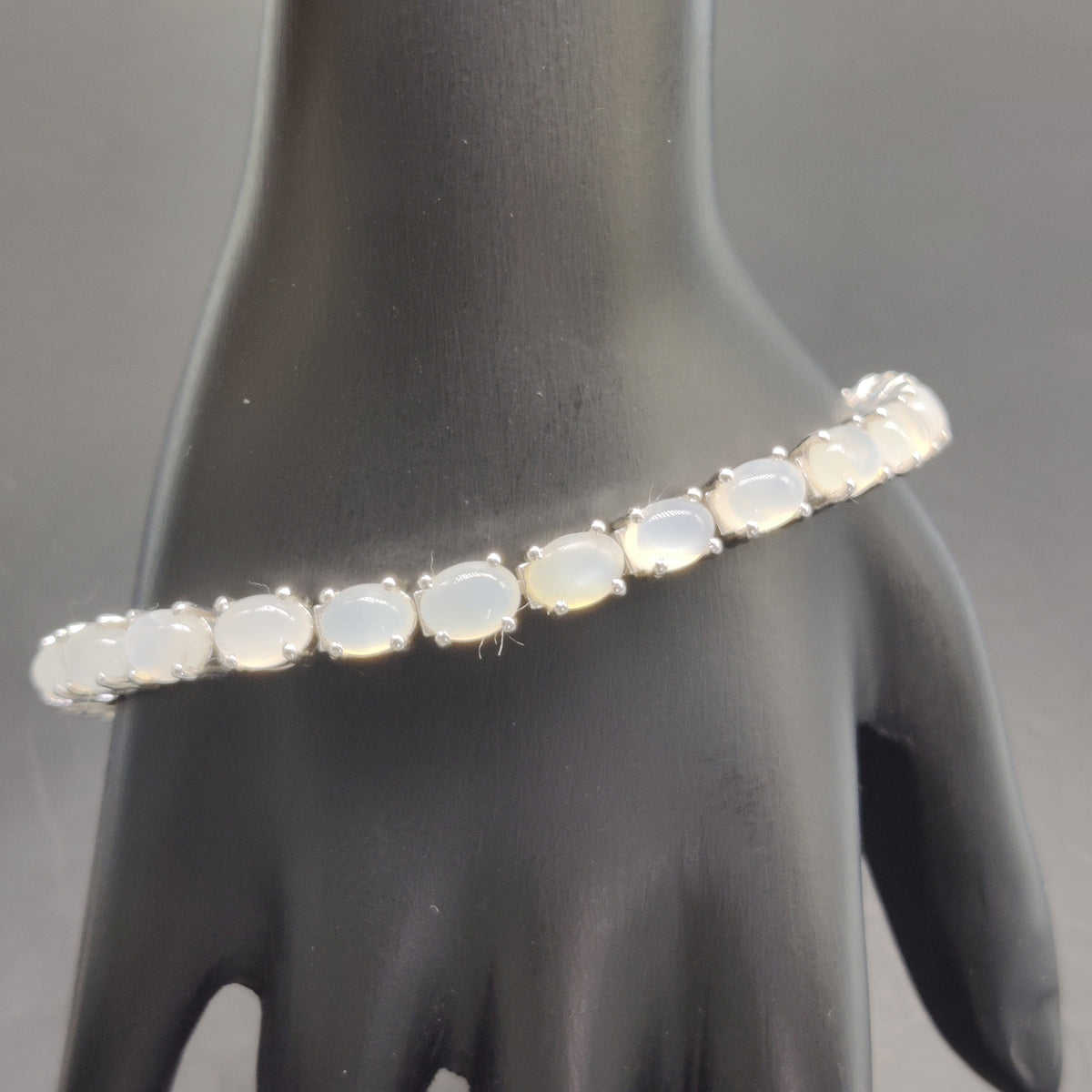 Natural Moonstone Oval Cabochon Sterling Silver Tennis Bracelet