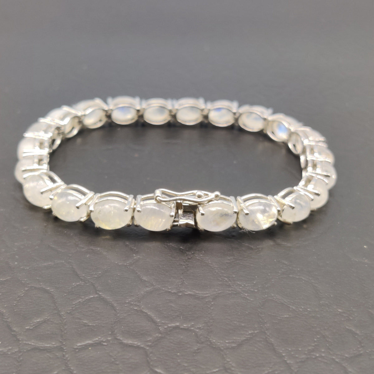 Rainbow Moonstone Tennis Bracelet, Oval Cabochon, 925 Sterling Silver, Handmade Jewelry