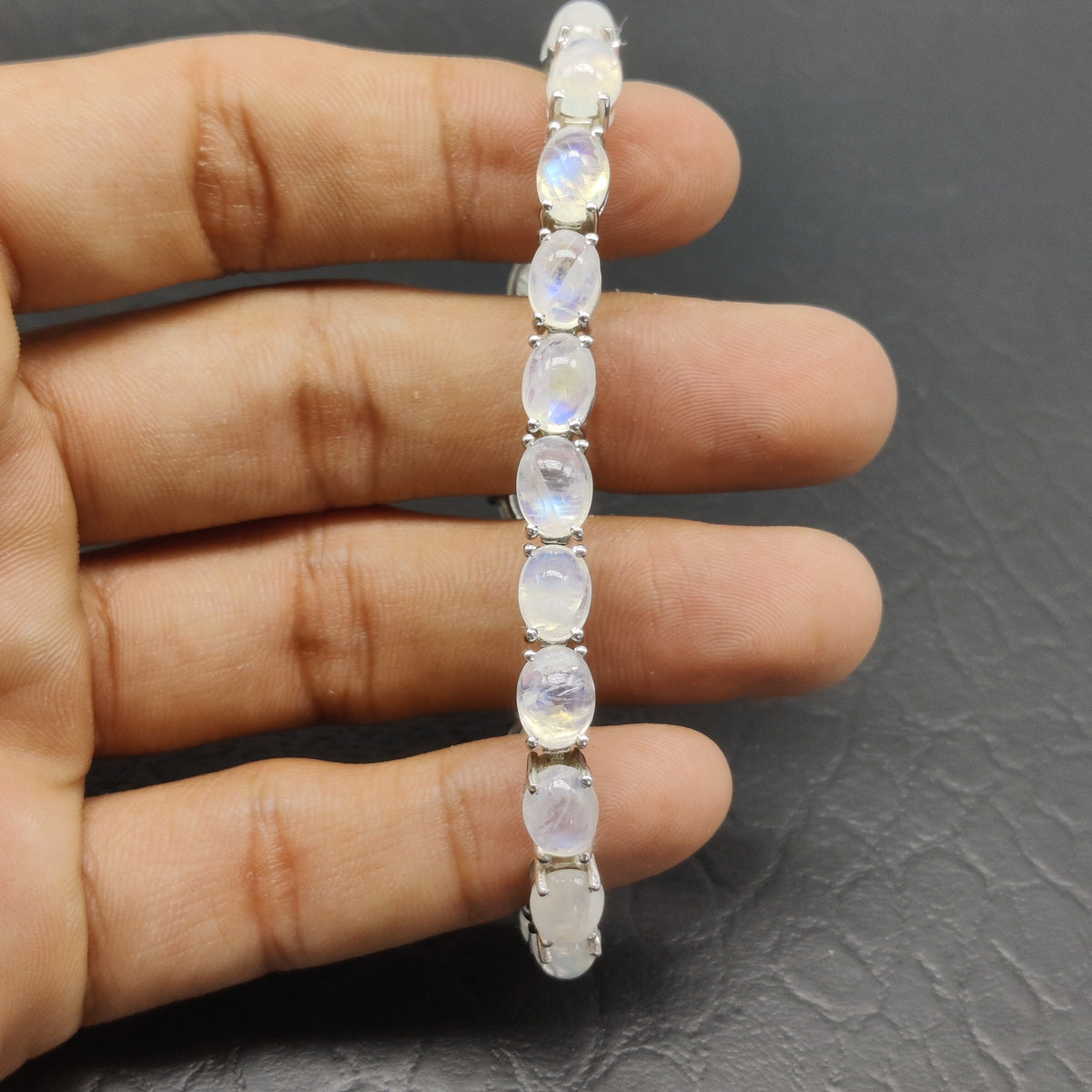 Rainbow Moonstone Tennis Bracelet, Oval Cabochon, 925 Sterling Silver, Handmade Jewelry