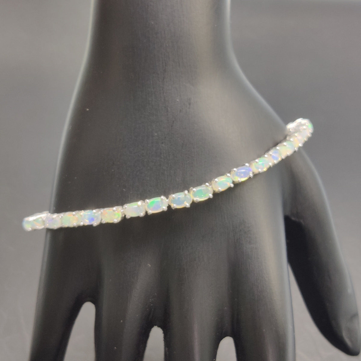 Natural Ethiopian Opal Bracelet, 925 Sterling Silver, Wedding Tennis Bracelet, October Birthstone