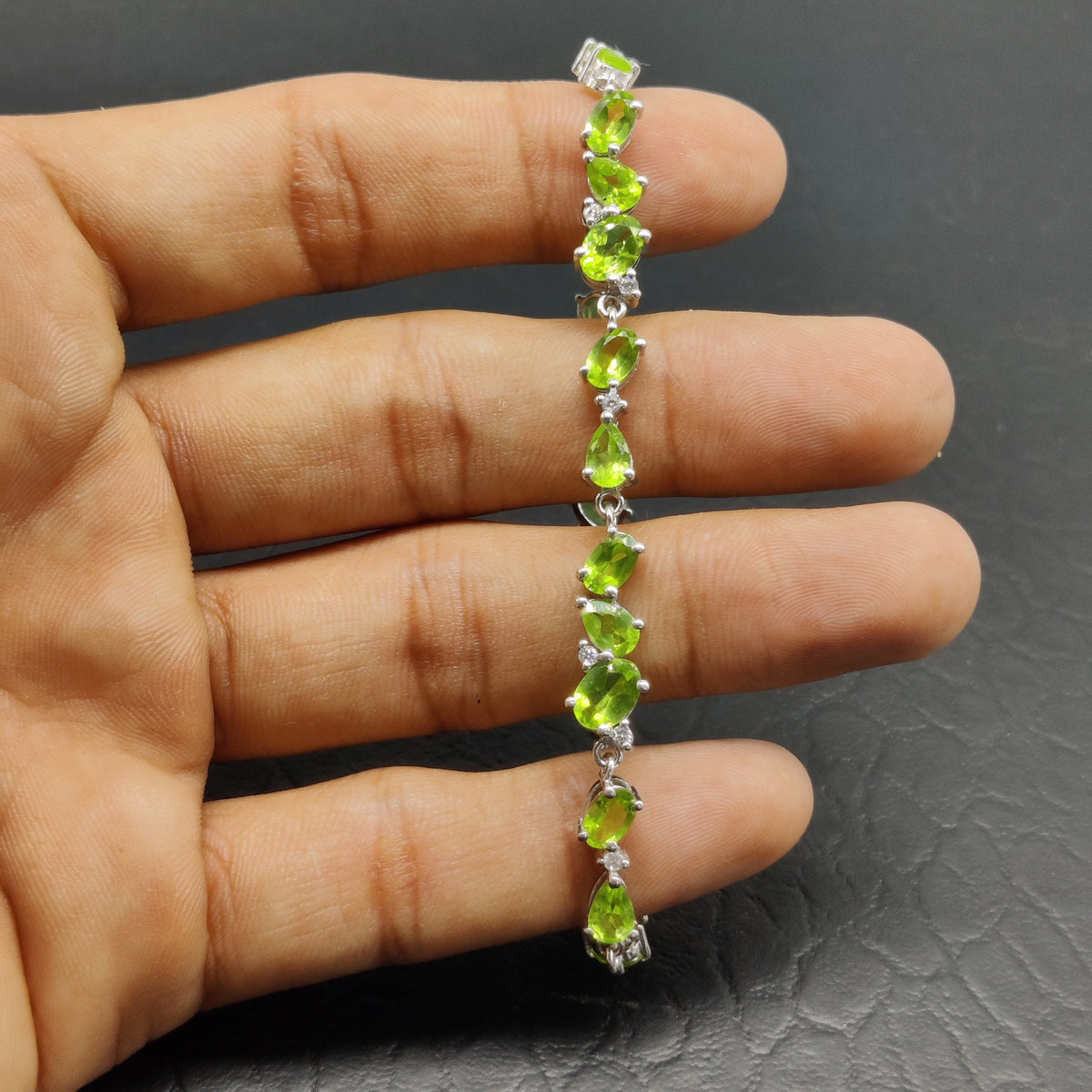 Natural Peridot Bracelet, Tennis Bracelet, 925 Silver Bracelet, Handmade Bracelet, Birthstone Bracelet, Valentines Day Gift, Gift For Her