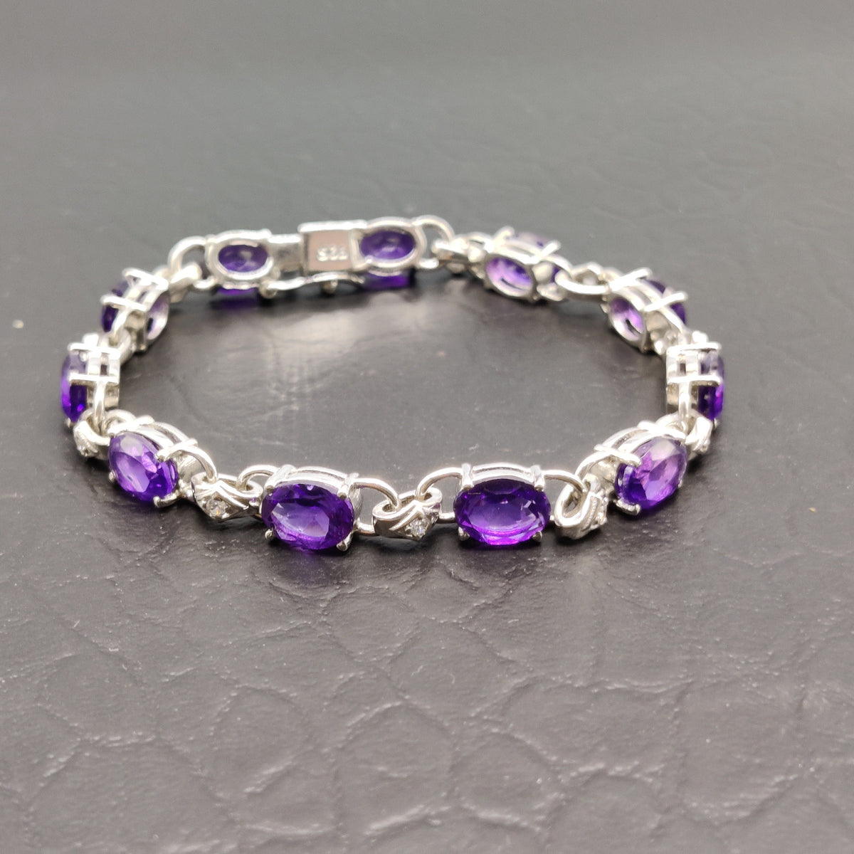 Oval Amethyst Gemstone Bracelet, 925 Sterling Silver, February Birthstone
