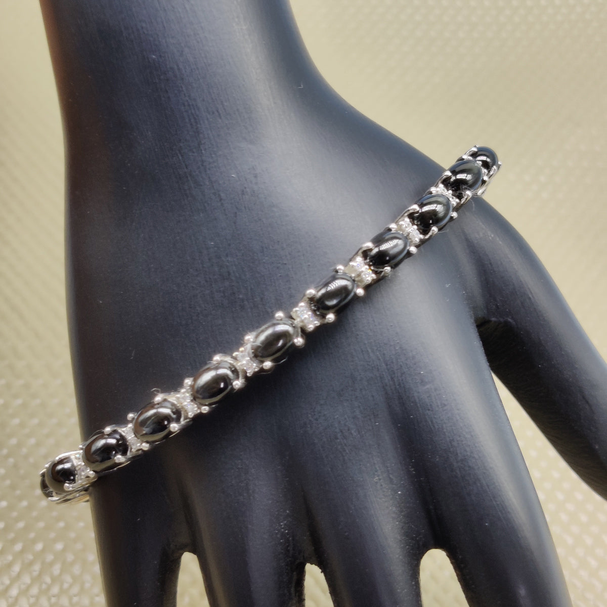 Sterling Silver Black Star Tennis Bracelet: Handmade Gemstone Jewelry