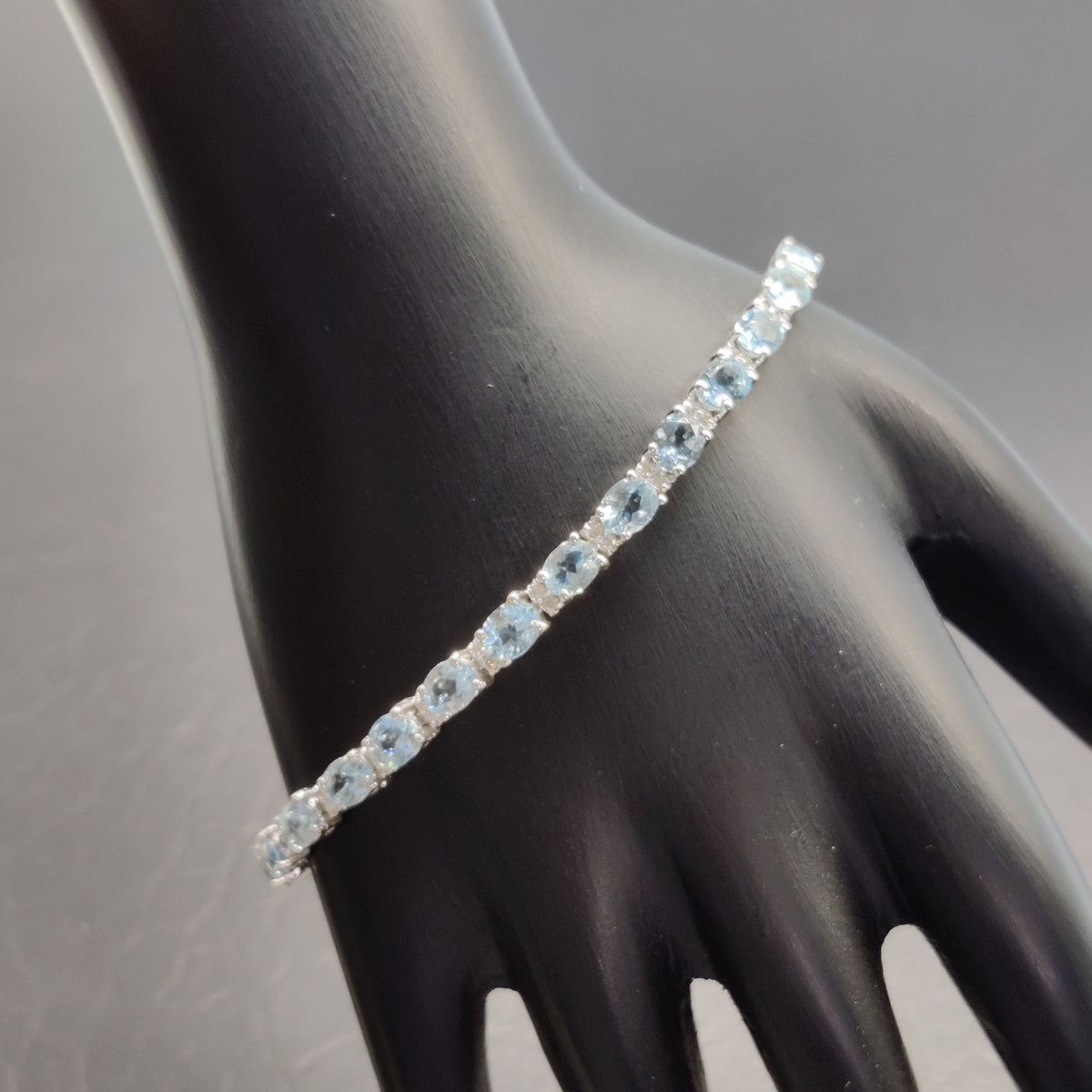 Natural Aquamarine & Cubic Zircon Bracelet / 925 Sterling Silver / March Birthstone Jewelry