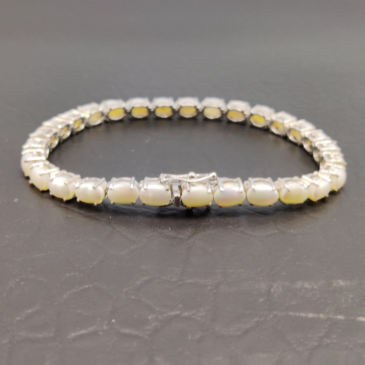 Sterling Silver Oval Pearl Bracelet – Handmade Gemstone Jewelry