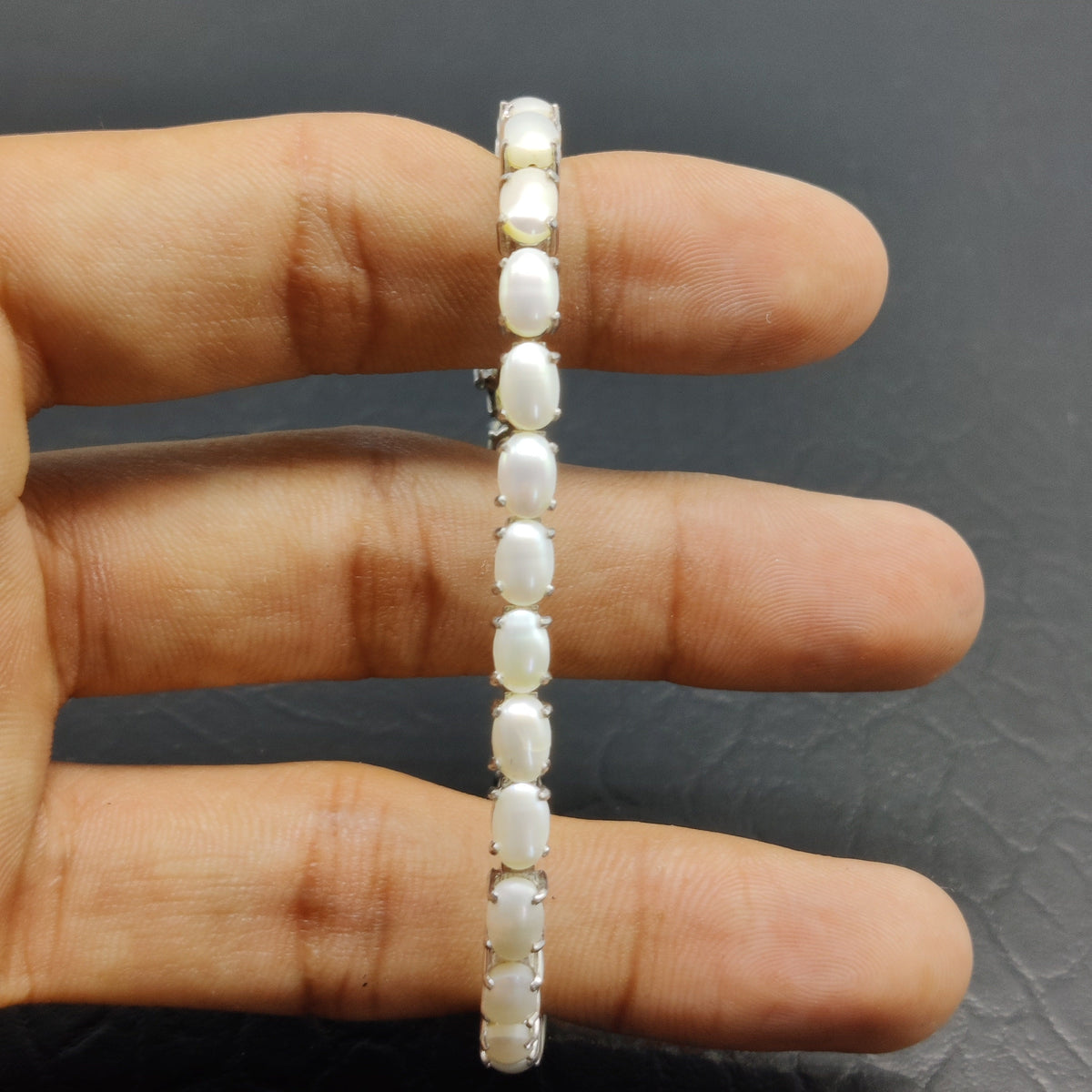 Sterling Silver Oval Pearl Bracelet – Handmade Gemstone Jewelry