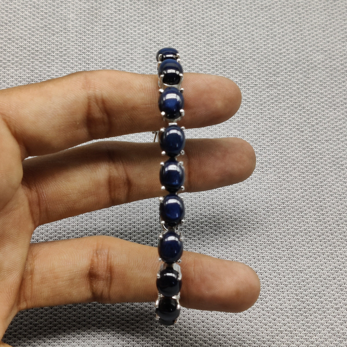 Oval Blue Sapphire Sterling Silver Bracelet – September Birthstone Handmade Jewelry