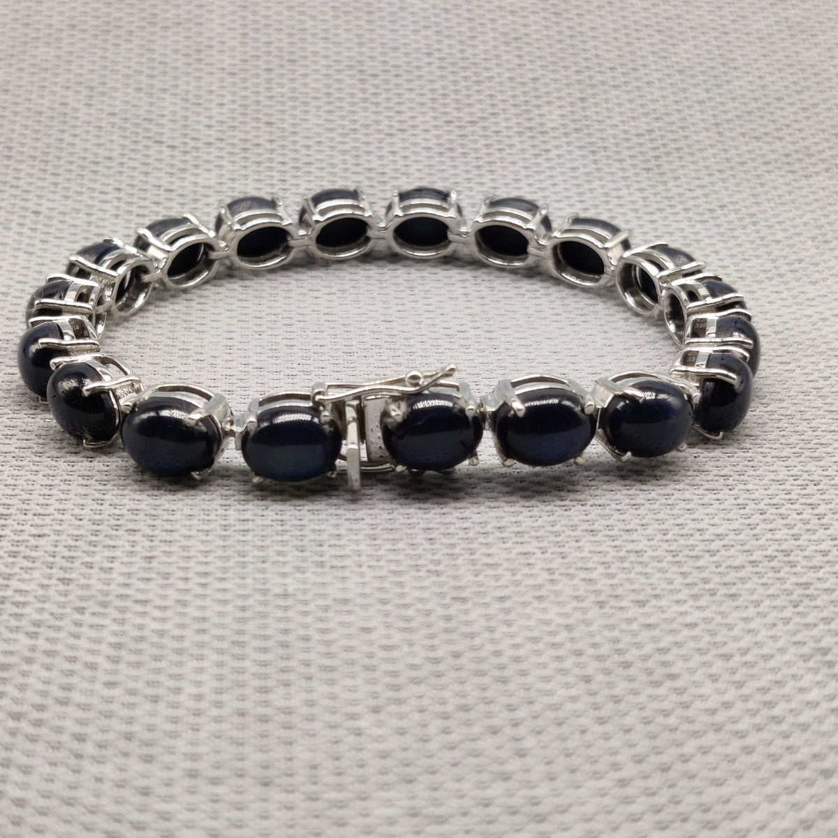 Oval Blue Sapphire Sterling Silver Bracelet – September Birthstone Handmade Jewelry