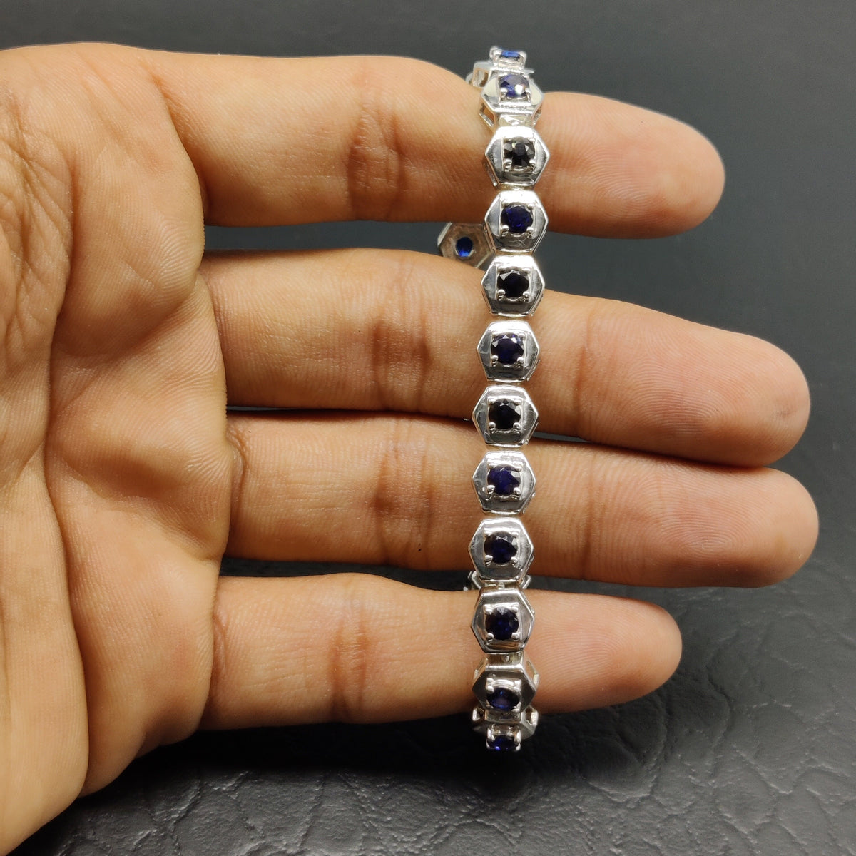 Blue Sapphire Bracelet / 925 Sterling Silver / Round Gemstone Bracelet
