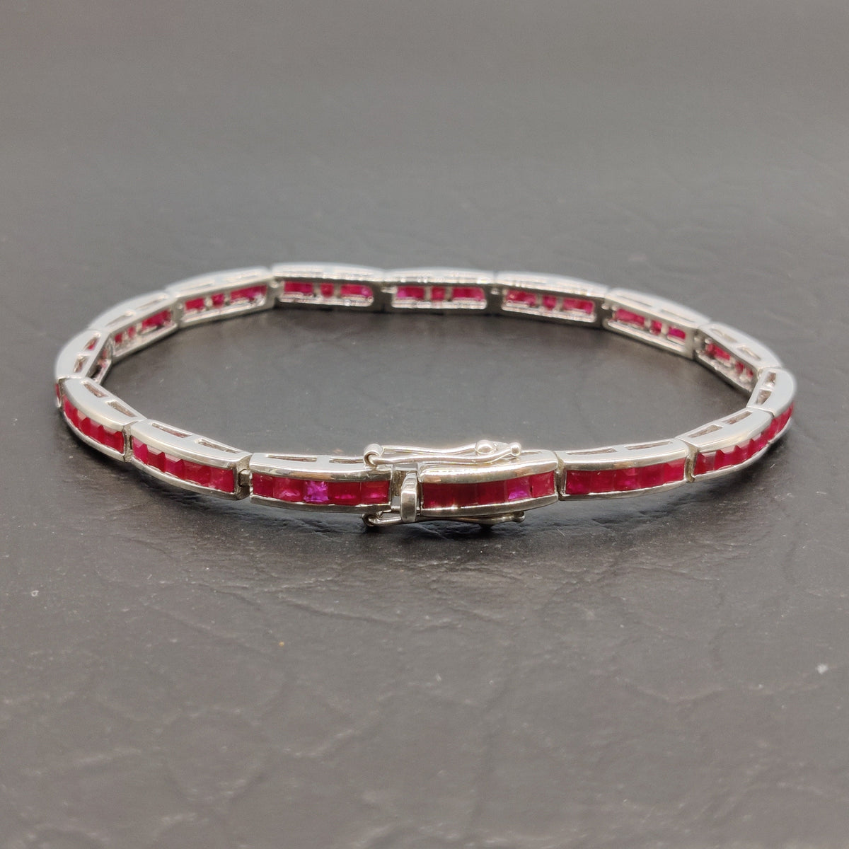 Sterling Silver Ruby Tennis Bracelet – July Birthstone, Handmade Jewelry