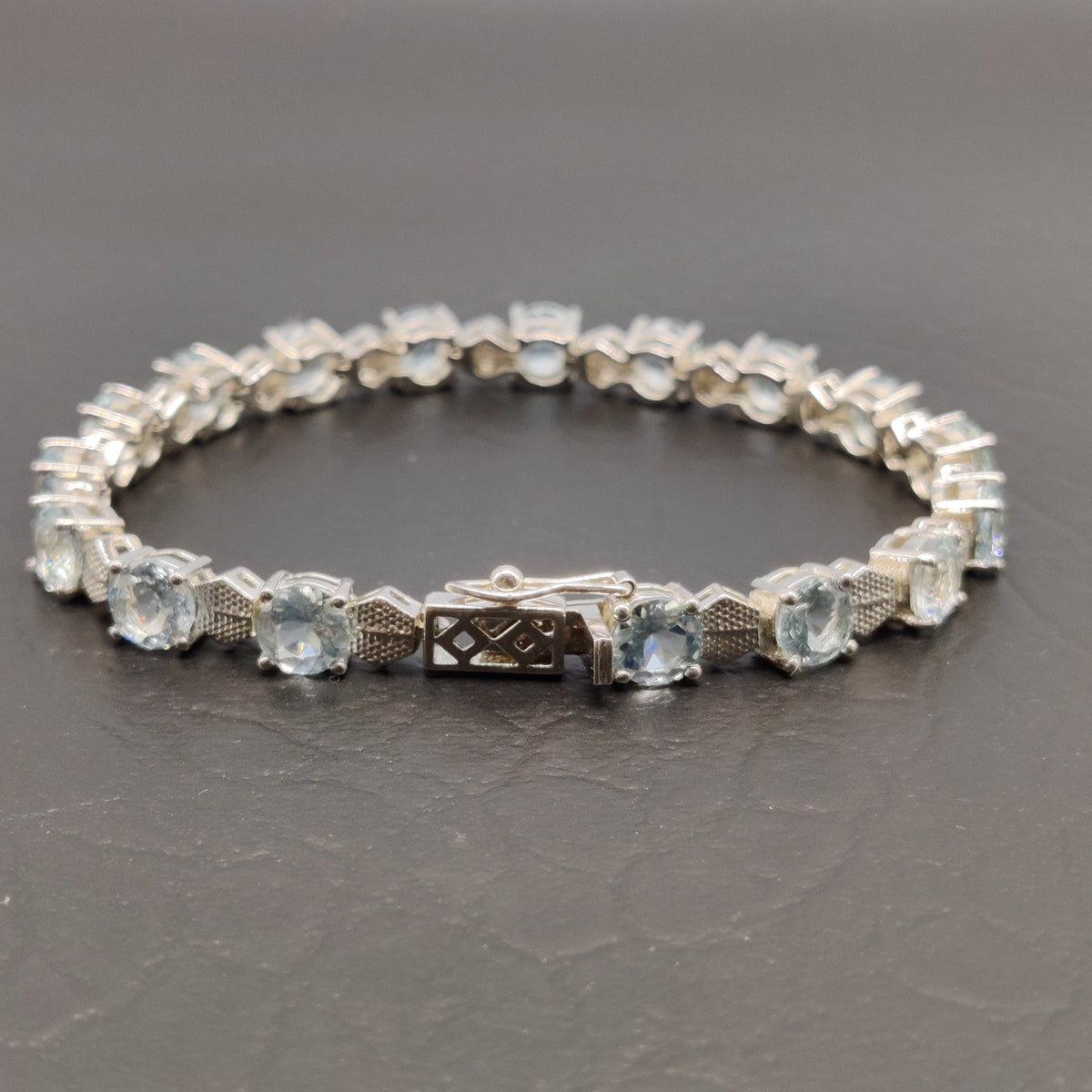 Natural Aquamarine Round Cut Tennis Bracelet, 925 Sterling Silver, Blue Gemstone Jewelry