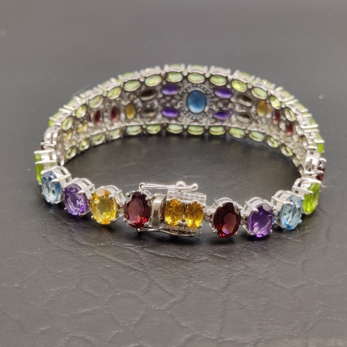 Multi Gemstone Sterling Silver Bracelet – Oval & Round Faceted Stones