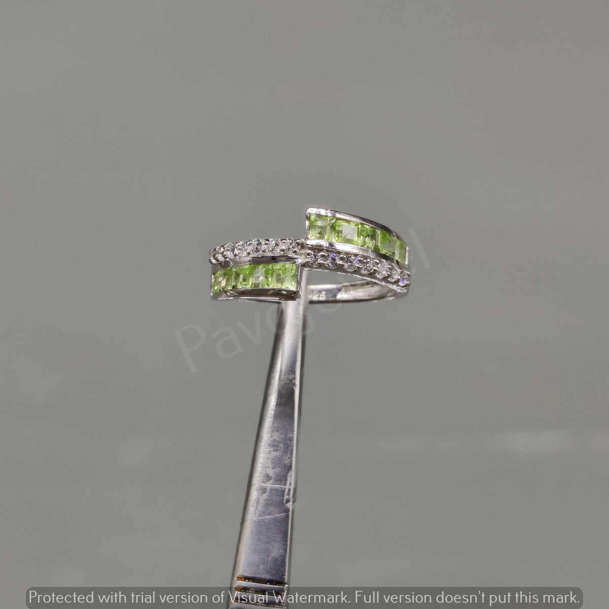 Square Cut Ring, Peridot Vintage Style Sterling Silver Band, Modern Bypass Gemstone, Christmas