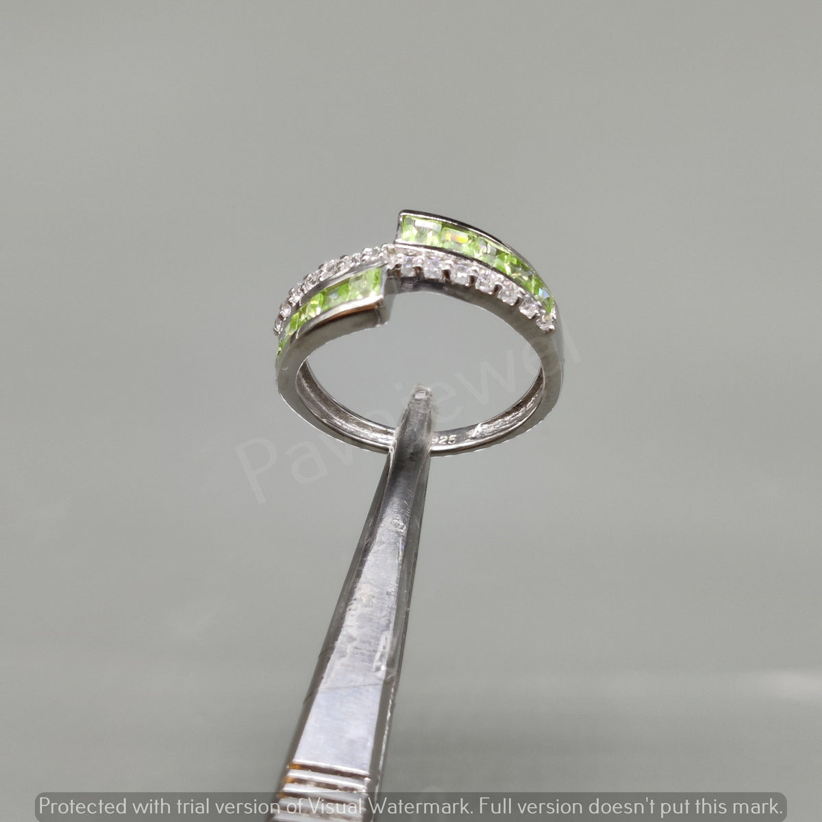 Square Cut Ring, Peridot Vintage Style Sterling Silver Band, Modern Bypass Gemstone, Christmas