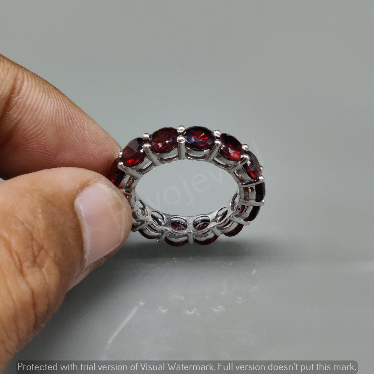 Red Garnet Wedding Eternity Band Ring: 925 Sterling Silver Stacking Band
