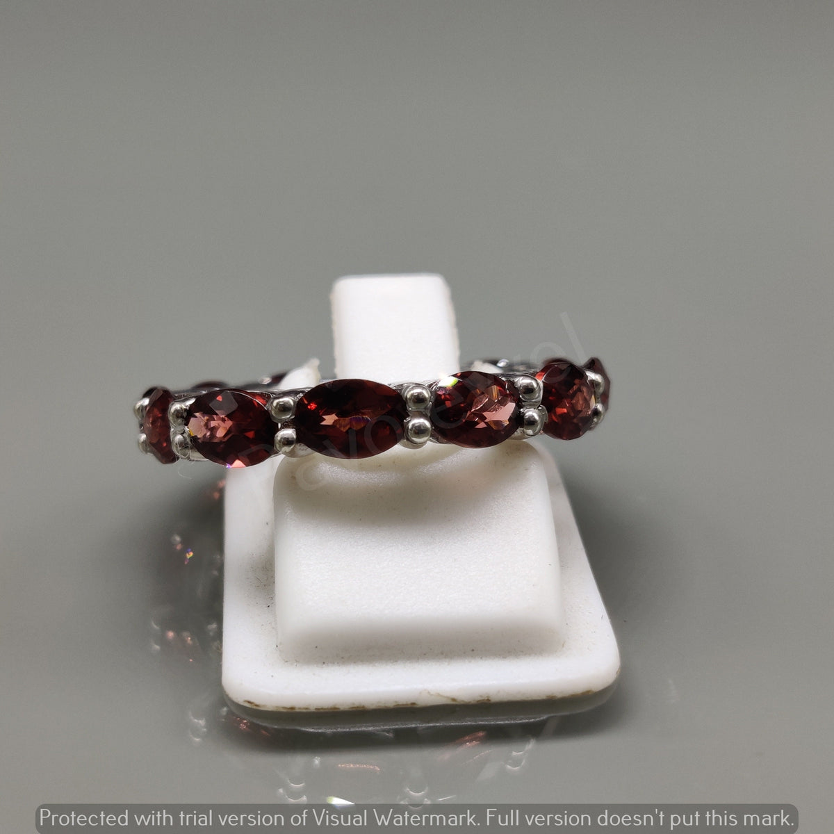 Garnet Eternity Wedding Band Sterling Silver Ring