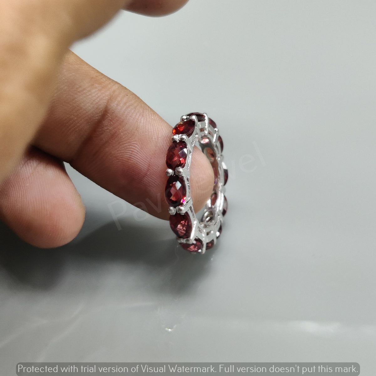 Garnet Eternity Wedding Band Sterling Silver Ring