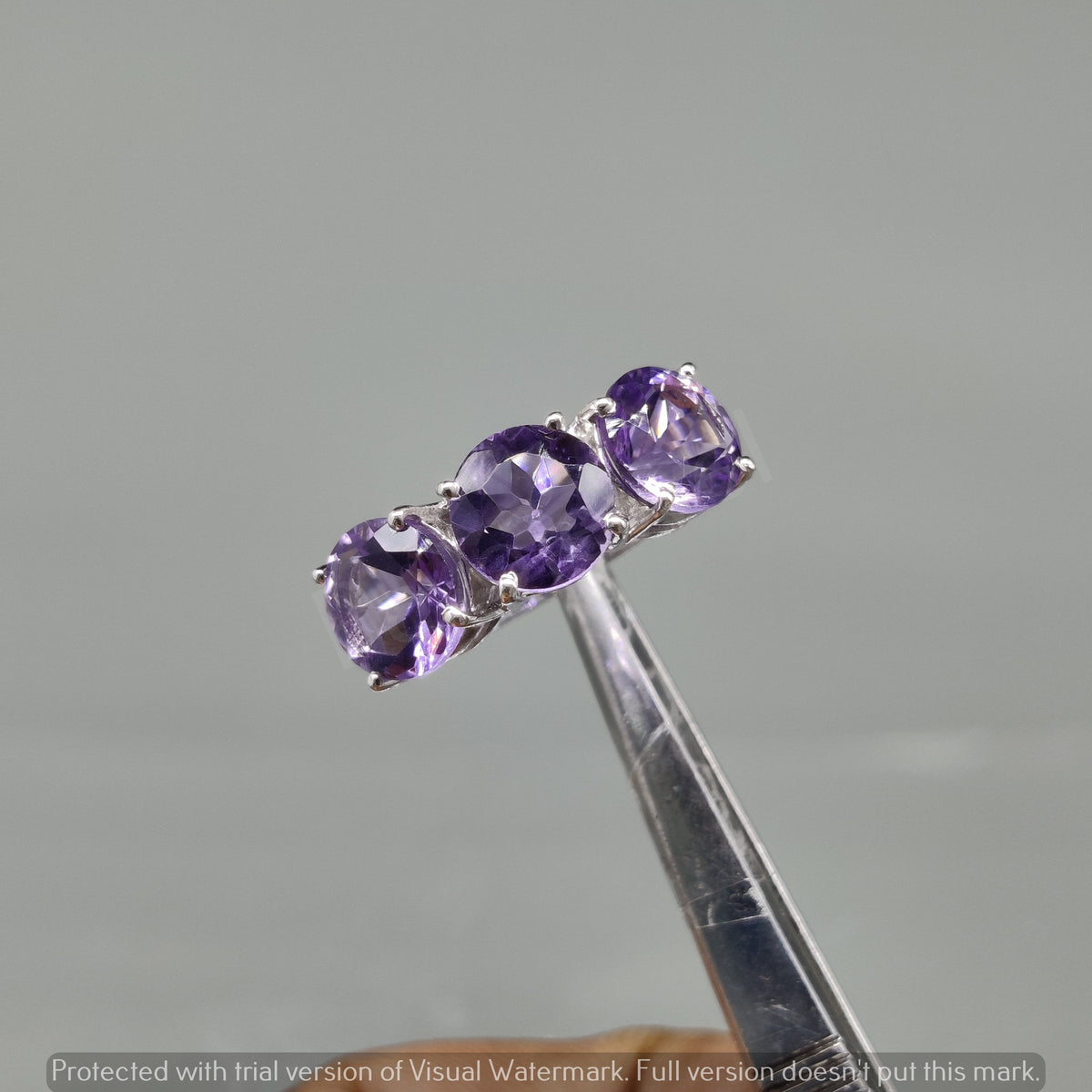 Triple Amethyst Sterling Silver Ring – February Birthstone Half Eternity Band