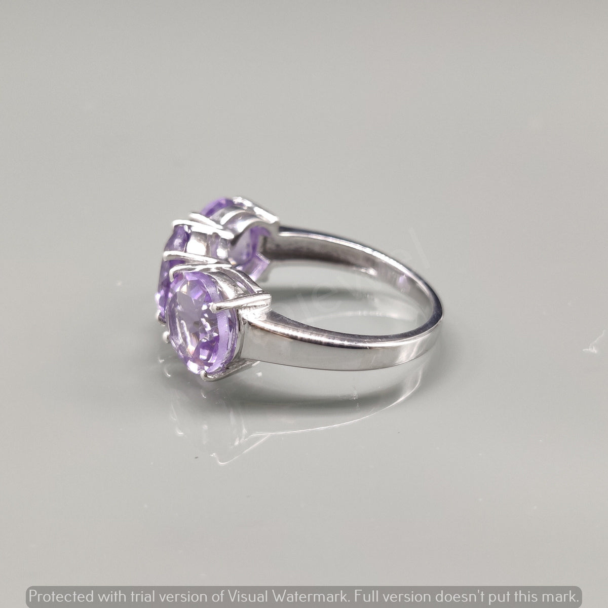 Triple Amethyst Sterling Silver Ring – February Birthstone Half Eternity Band