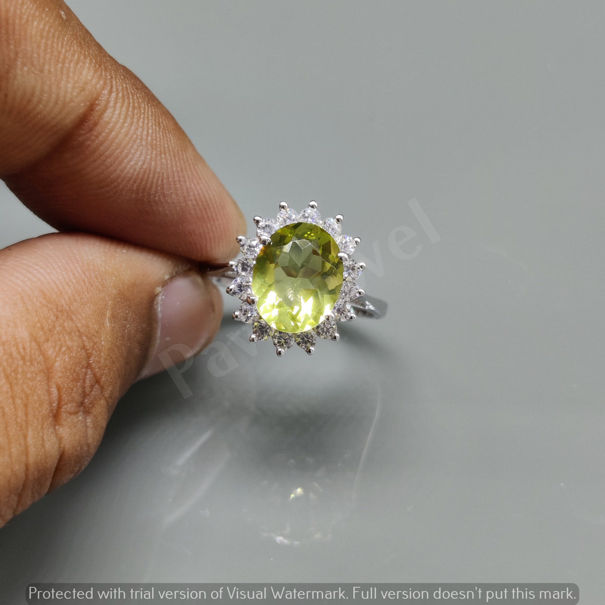 Natural Lemon Topaz Ring, Sterling Silver, Cubic Zircon Halo – Handmade Gemstone Jewelry