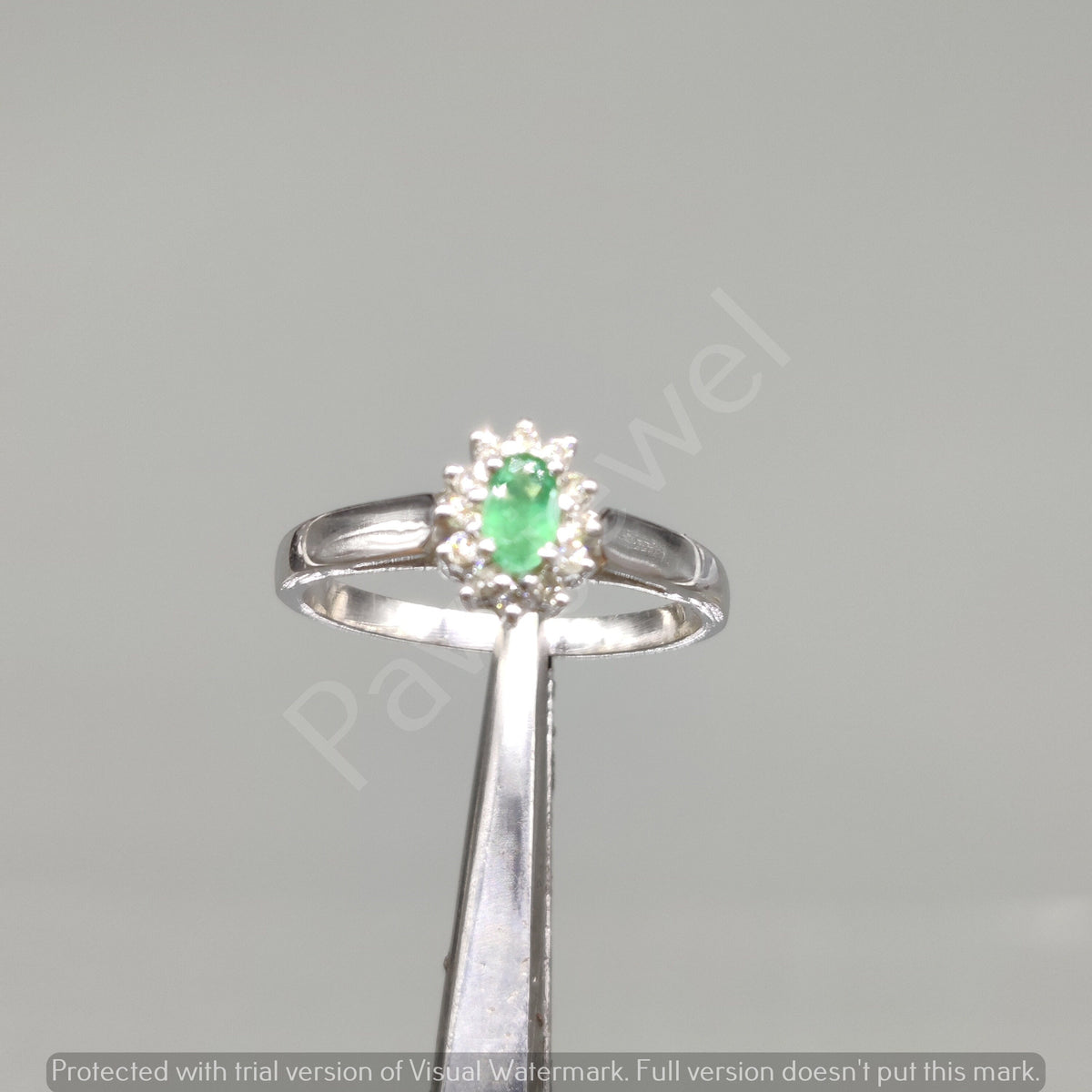 Emerald Diamond Cluster Ring, 925 Sterling Silver May Birthstone Jewelry