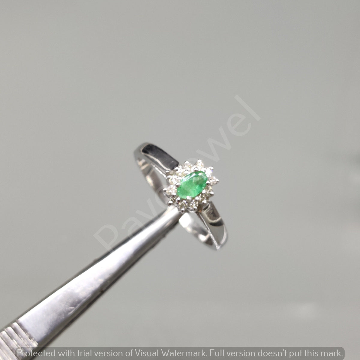 Emerald Diamond Cluster Ring, 925 Sterling Silver May Birthstone Jewelry