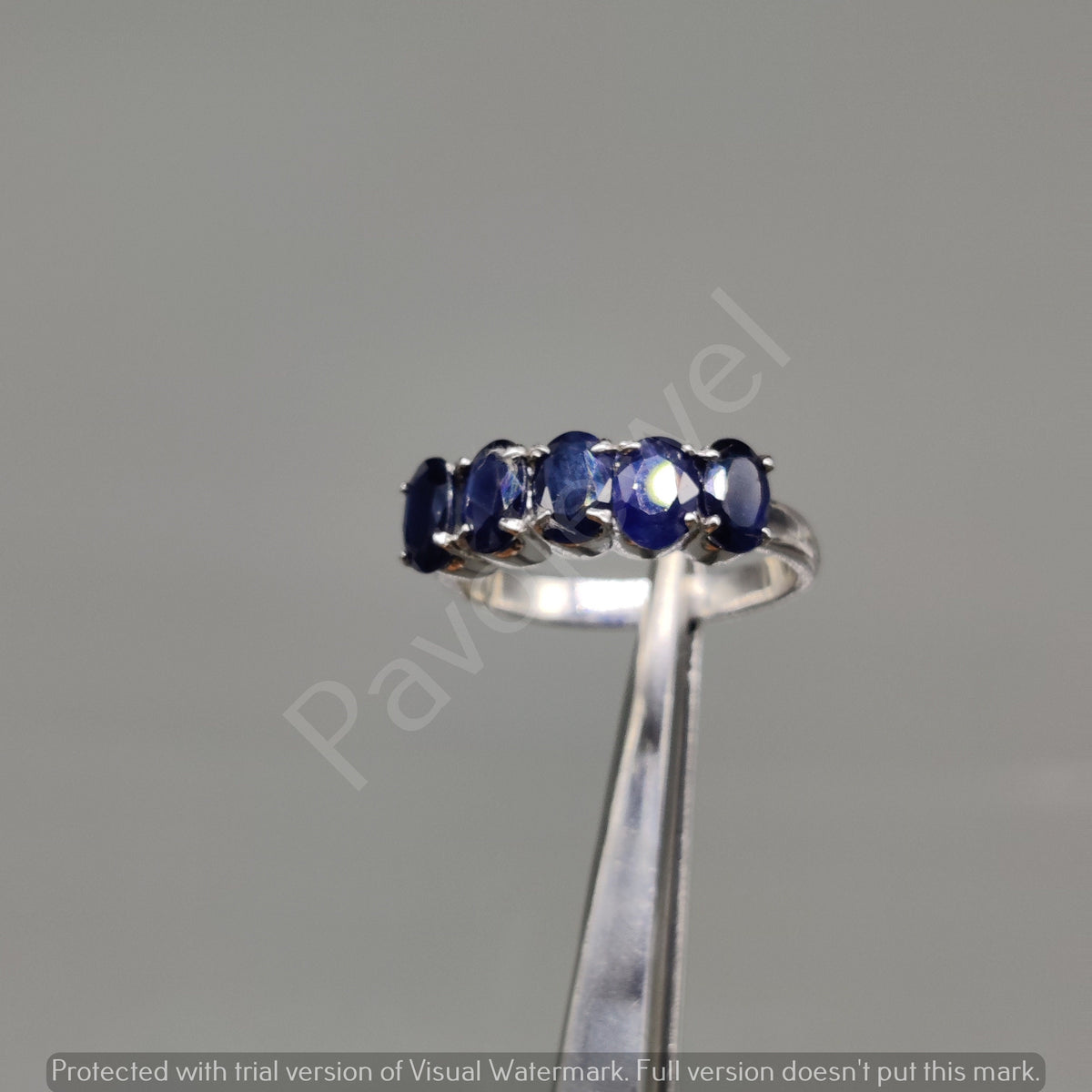 Blue Sapphire Half Eternity Sterling Silver Ring: Handmade Eternity Gemstone, Christmas
